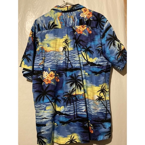 Palm Wave Button Up Shirt Men's Size 2XL XXL Short Sleeve Blue Hawaiian Cotton - Picture 2 of 6